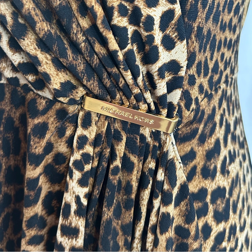 Michael Kors Women’s Dark Camel Leopard Print Wrap Dress size Medium - Picture 8 of 14